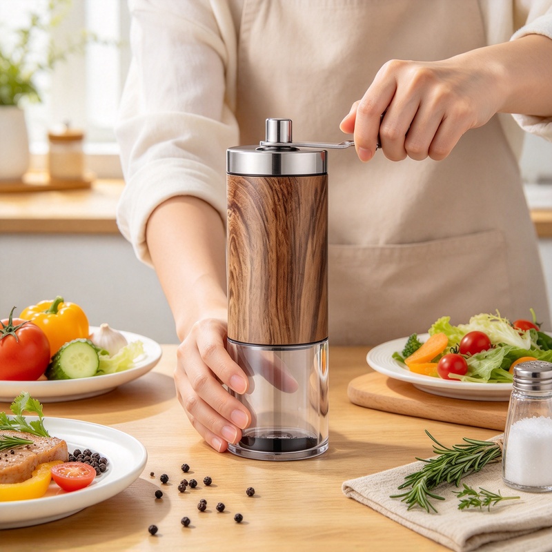 Grain Mill Grinder Hand Crank - 携帯用木目調手動コーヒーミル、ステンレス製クランク式手動豆挽き器、新鮮なコーヒーを淹れるためのコンパクトなキッチンツール。