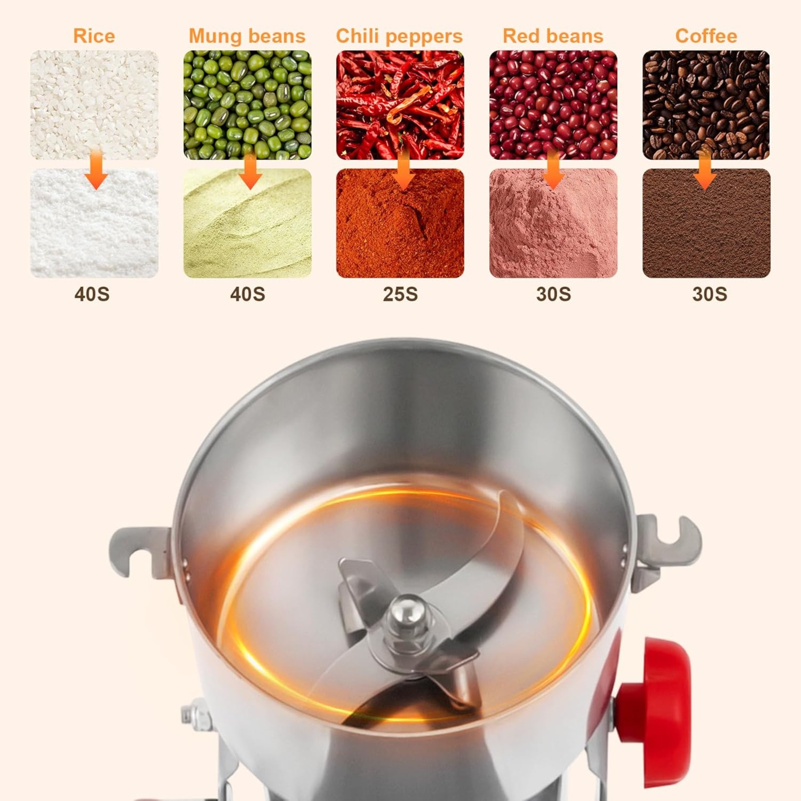 Dry Grain Grinder Stainless Steel - 3600W高速業務用電動穀物ミルグラインダー1000g、ステンレス製乾燥穀物＆コーヒー豆粉砕機