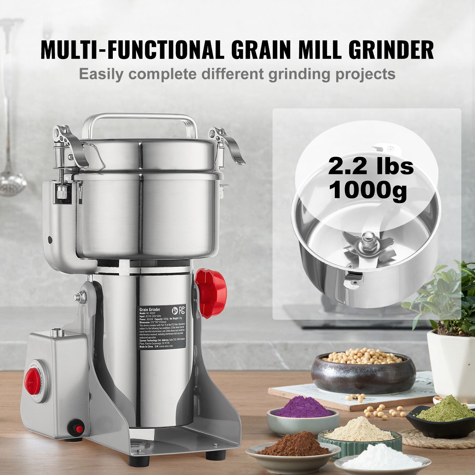 1000g電動穀物粉砕機、高速3000W業務用スパイスグライ - Spice Grinder Machine Commercial 1000G のレビューと価格