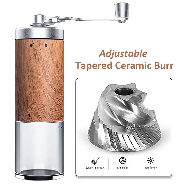 携帯用ハンドクランク式コーヒー豆グラインダー。木目調のデザイ - Grain Mill Grinder Hand Crank のレビューと価格