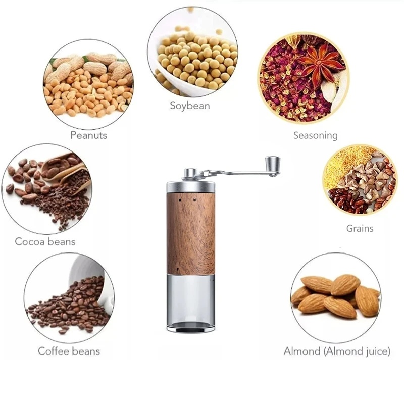 携帯用木目調手動コーヒーミル、ステンレス製クランク式手動豆挽 - Grain Mill Grinder Hand Crank のレビューと価格